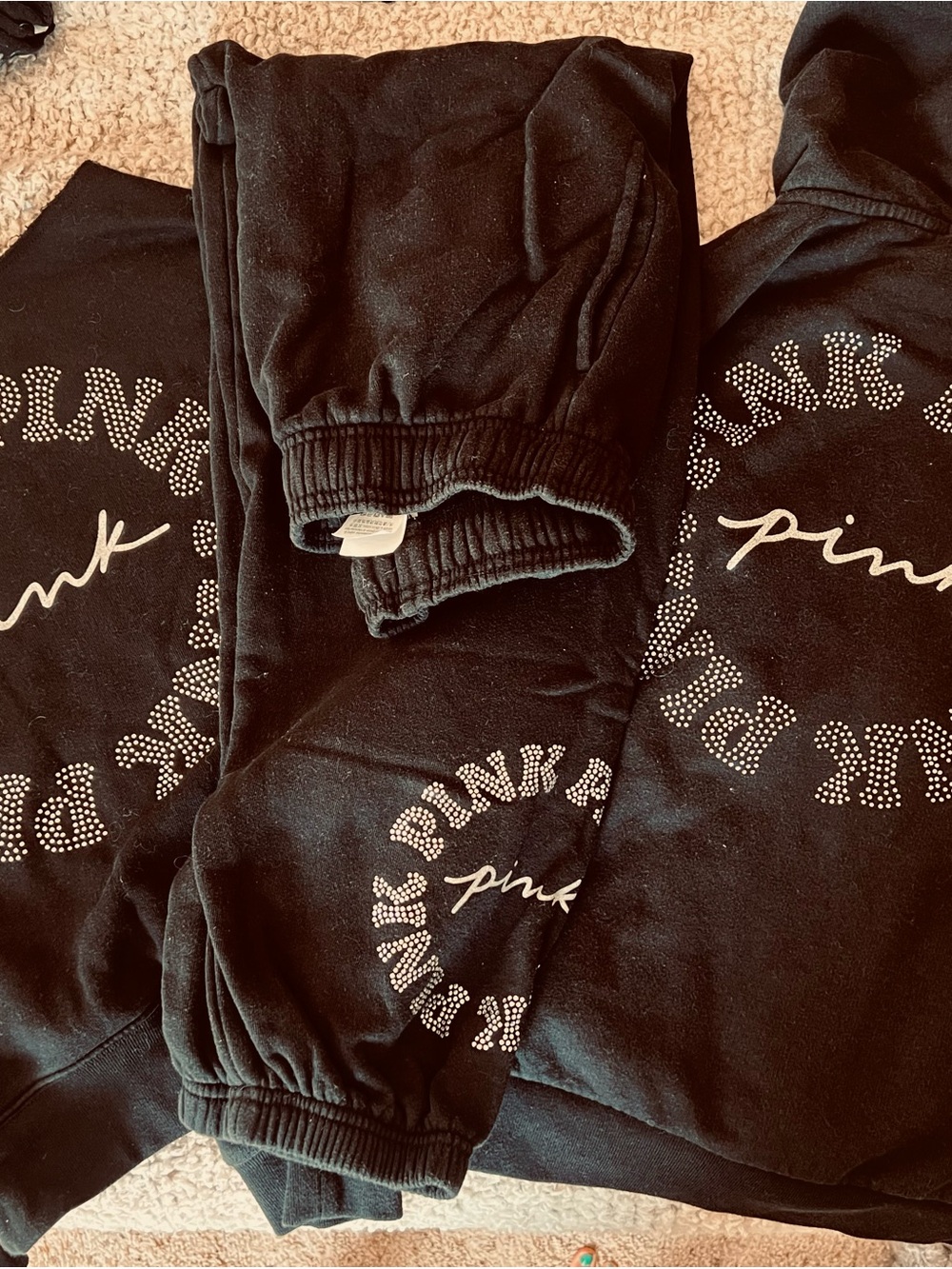 PINK Victoria's Secret black rhinestone sweats set